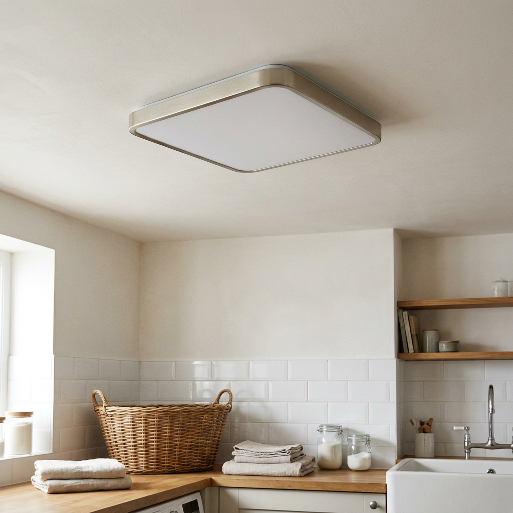 Plafonnier LED Composite Satiné | Nexit — en situation dans une piece, fixe au plafond, eteint
