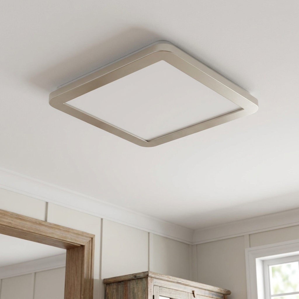 Plafonnier LED Composite Satiné | Nexit — vu de dessous, fixe au plafond, eteint