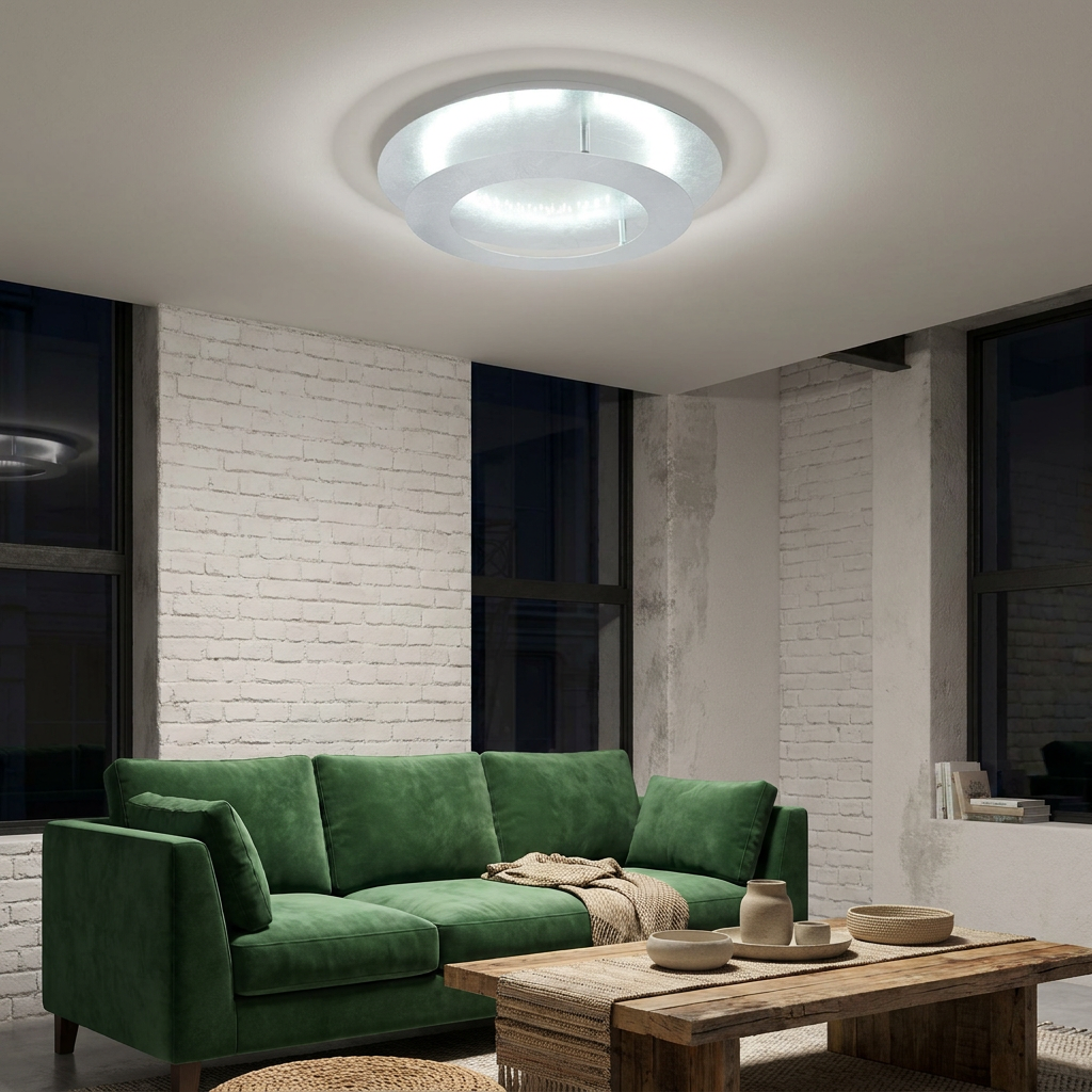 Plafonnier LED Métal Argenté | Merle — allume le soir, ambiance chaleureuse, eclairage du plafond