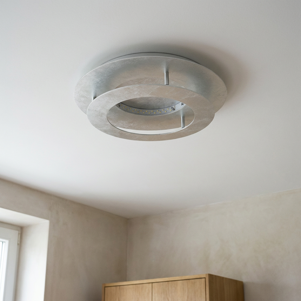 Plafonnier LED Métal Argenté | Merle — vu de dessous, fixe au plafond, eteint