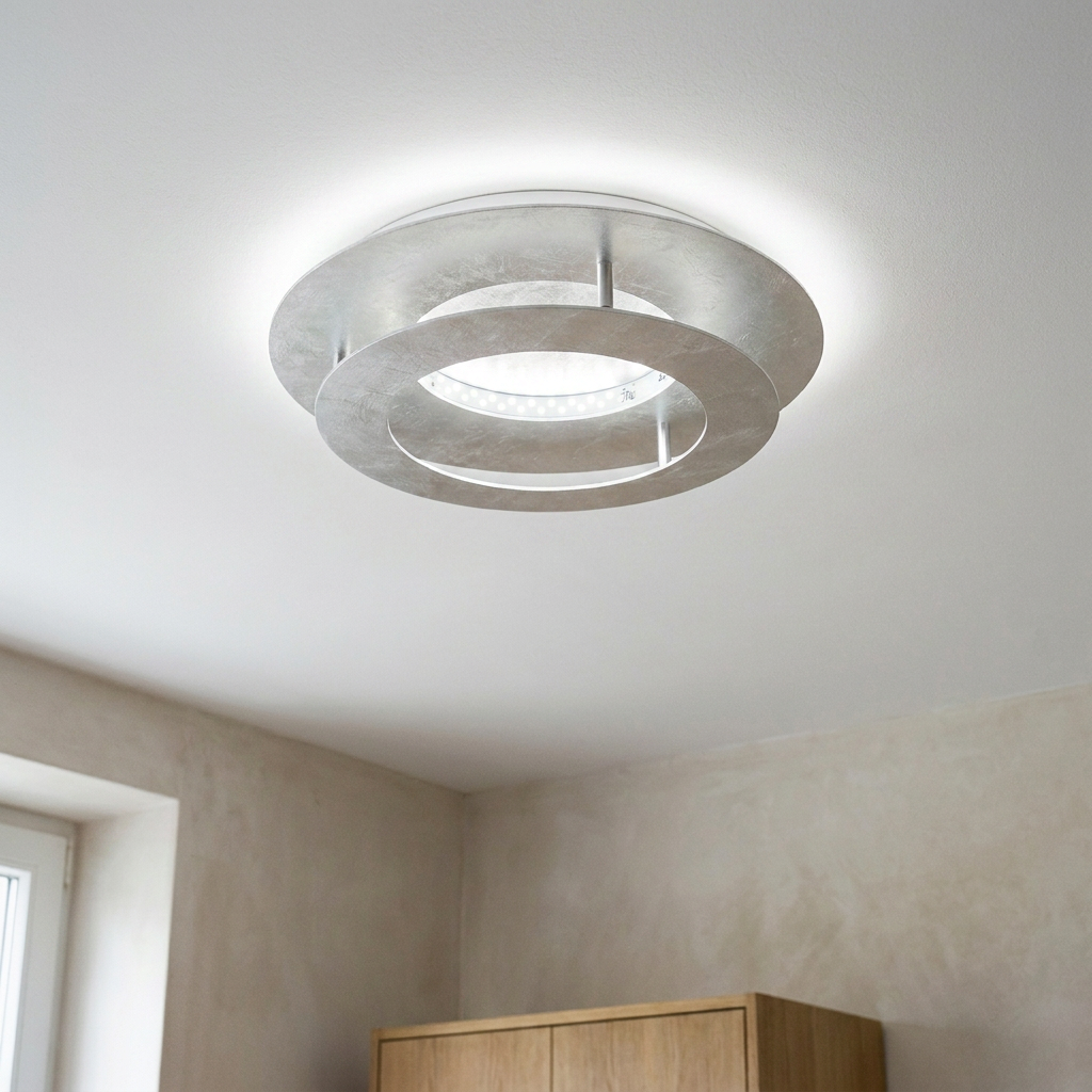 Plafonnier LED Métal Argenté | Merle — allume au plafond, halo lumineux