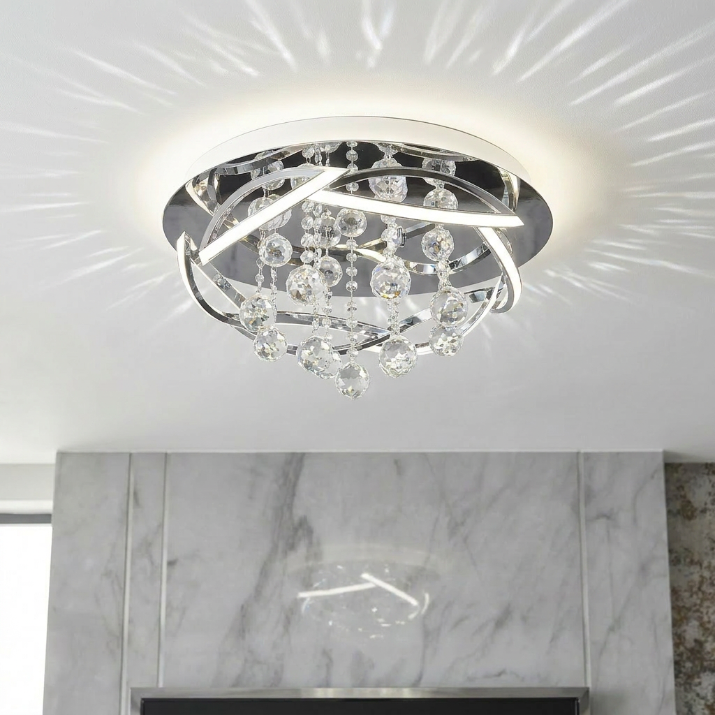 Plafonnier LED Métal Composite Chromé | Korfu — allume au plafond, halo lumineux