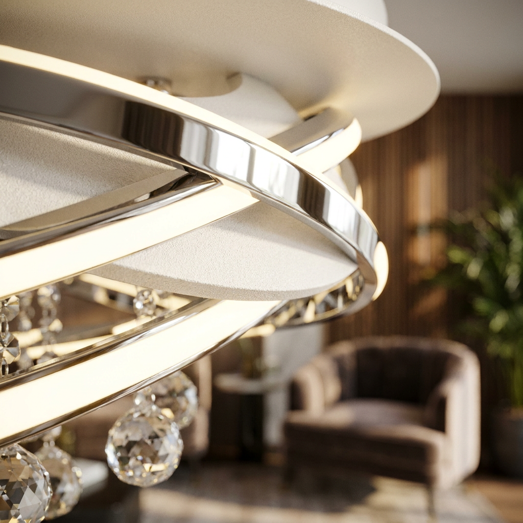 Plafonnier LED Métal Composite Chromé | Korfu — gros plan sur la matiere et la finition