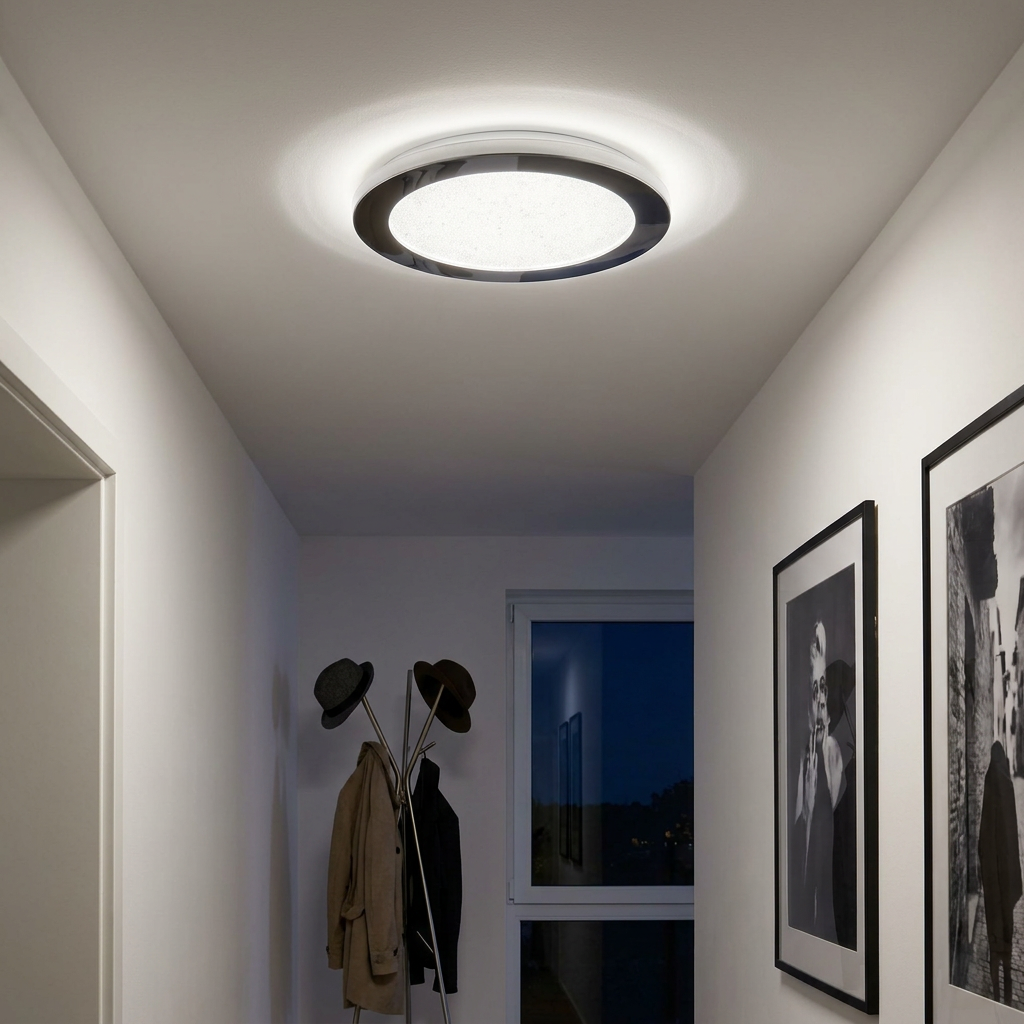 Plafonnier LED Métal Composite Chromé | Pixel — allume le soir, ambiance chaleureuse, eclairage du plafond