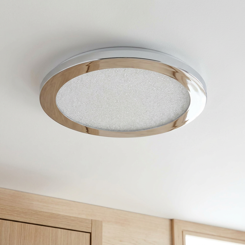 Plafonnier LED Métal Composite Chromé | Pixel — vu de dessous, fixe au plafond, eteint