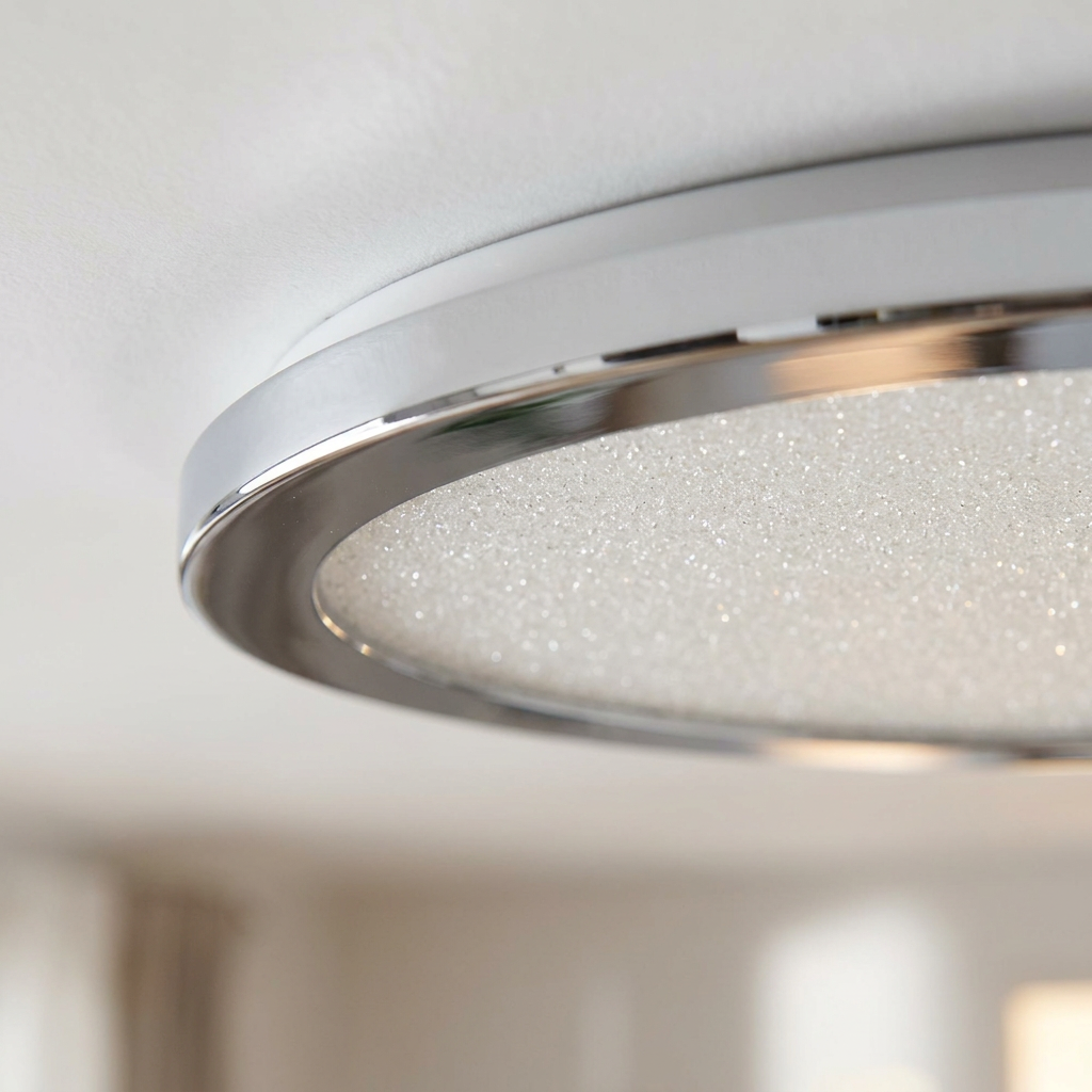 Plafonnier LED Métal Composite Chromé | Pixel — detail du bord et de la fixation au plafond