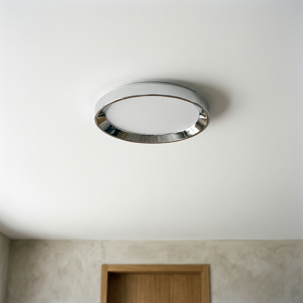 Plafonnier LED Métal Composite Chromé | Pixel — vu de dessous, fixe au plafond, eteint