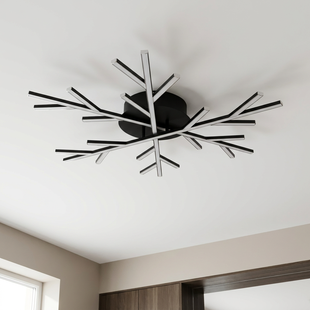 Plafonnier LED Métal Composite Noir | Samos — vu de dessous, fixe au plafond, eteint