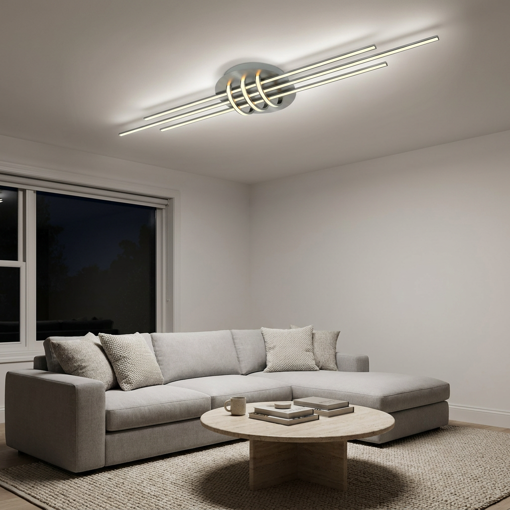Plafonnier LED Métal Composite Satiné Nickel | Naksos — allume le soir, ambiance chaleureuse, eclairage du plafond