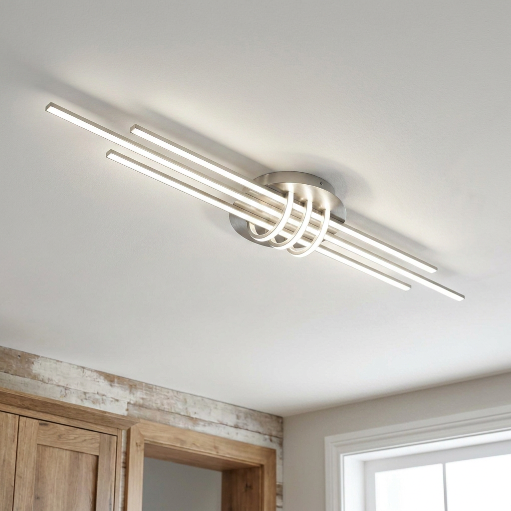 Plafonnier LED Métal Composite Satiné Nickel | Naksos — allume au plafond, halo lumineux