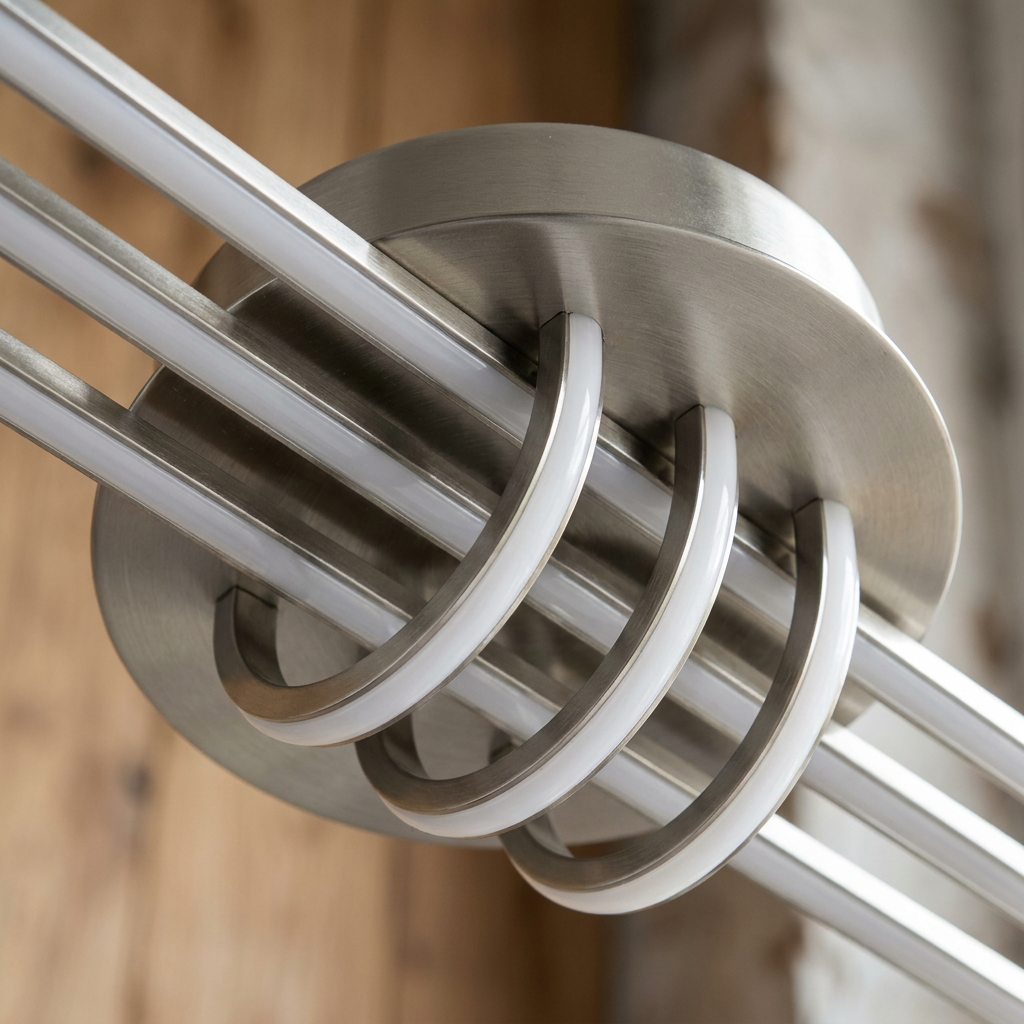 Plafonnier LED Métal Composite Satiné Nickel | Naksos — gros plan sur la matiere et la finition