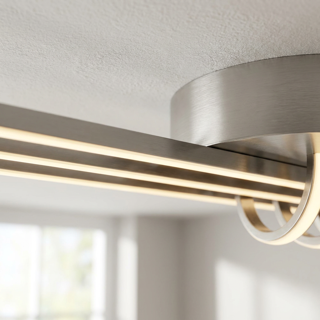 Plafonnier LED Métal Composite Satiné Nickel | Naksos — detail du bord et de la fixation au plafond