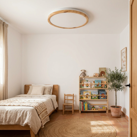 Plafonnier LED Métal | Kato — en situation dans une piece, fixe au plafond, eteint