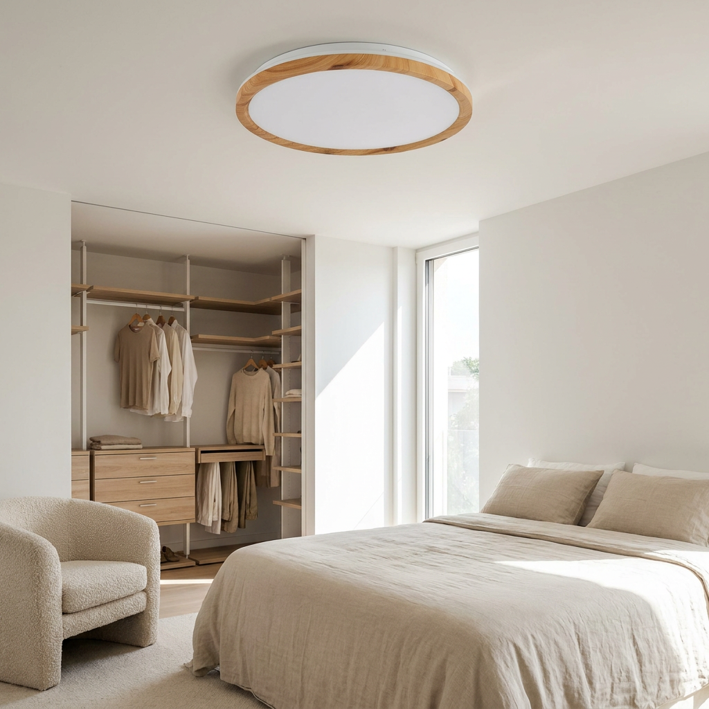 Plafonnier LED Métal | Kato — en situation dans une piece, fixe au plafond, eteint