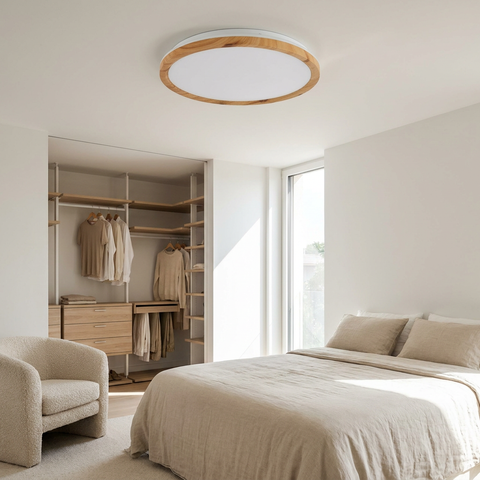 Plafonnier LED Métal | Kato — en situation dans une piece, fixe au plafond, eteint