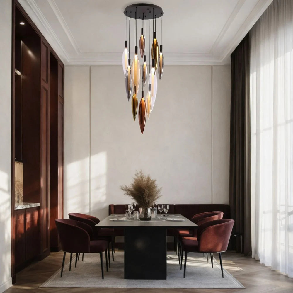 Suspension en métal avec tubes en verre multicolore haut de gamme
