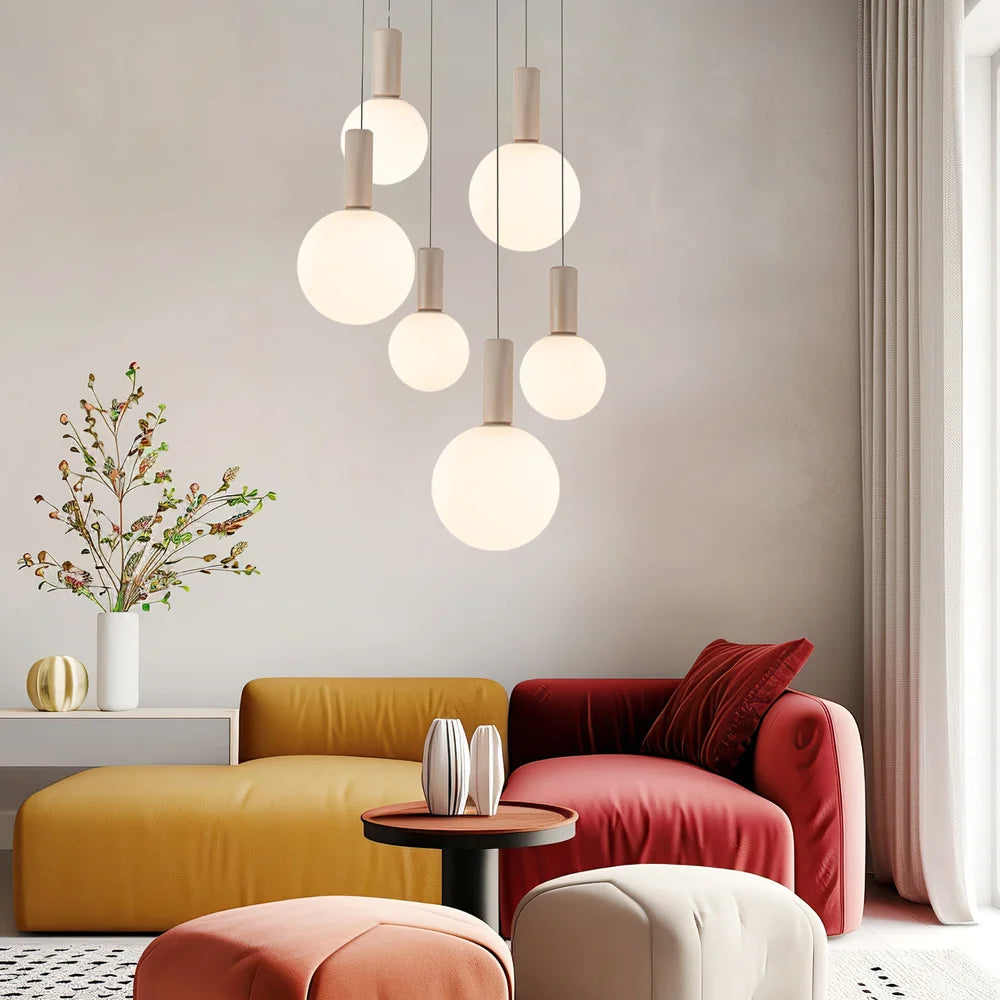 Suspension 6 Lampes Opaline Beige · Testa · photo 3