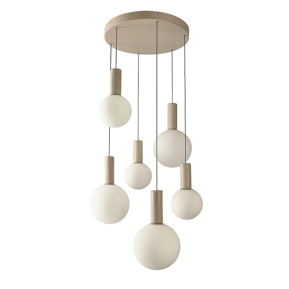 Suspension 6 Lampes Opaline Beige · Testa