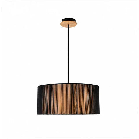 Suspension Abat-Jour Cylindrique Fils PVC Noir Bois · Kyoto