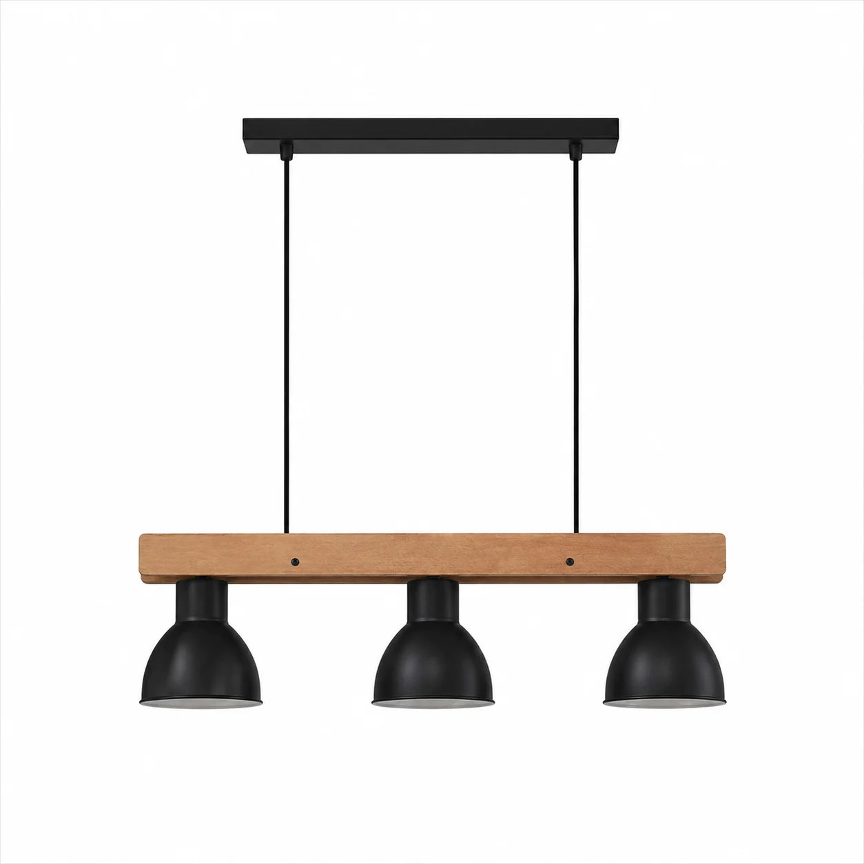 Suspension 3 Abat-Jours Métal Noir Barre Bois | Timber