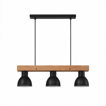 Suspension 3 Abat-Jours Métal Noir Barre Bois | Timber