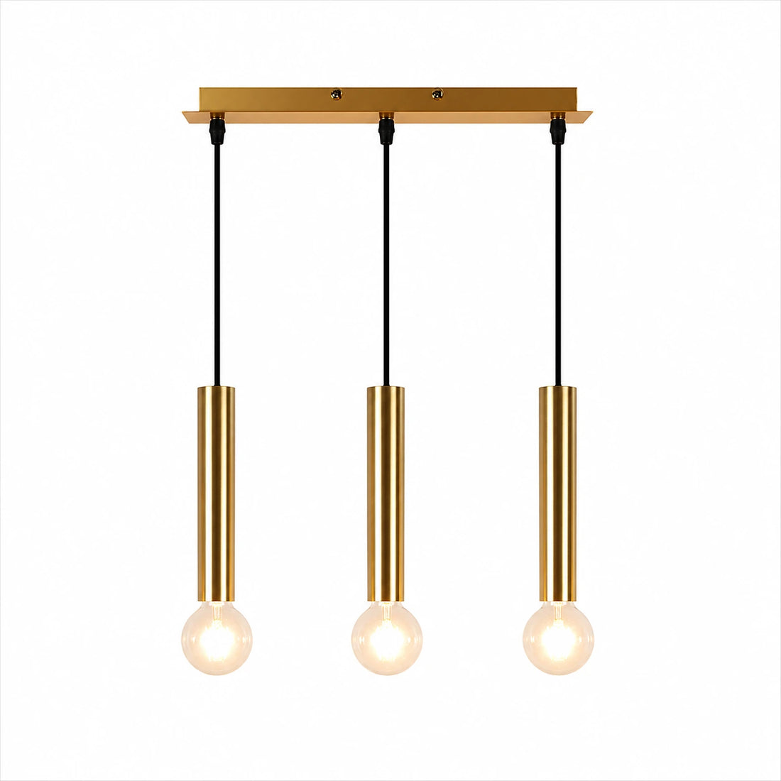 Suspension 3 Cylindres Dorés Ampoules Apparentes · Dallas