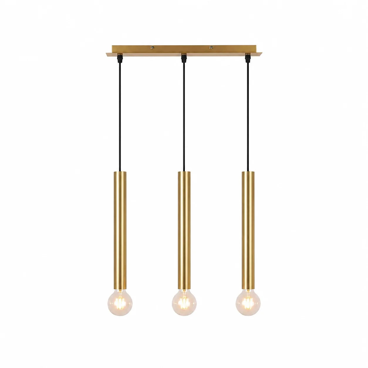 Suspension 3 Cylindres Dorés Longs Ampoules Apparentes | Dallas Long