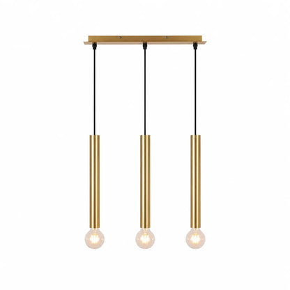 Suspension 3 Cylindres Dorés Longs Ampoules Apparentes | Dallas Long