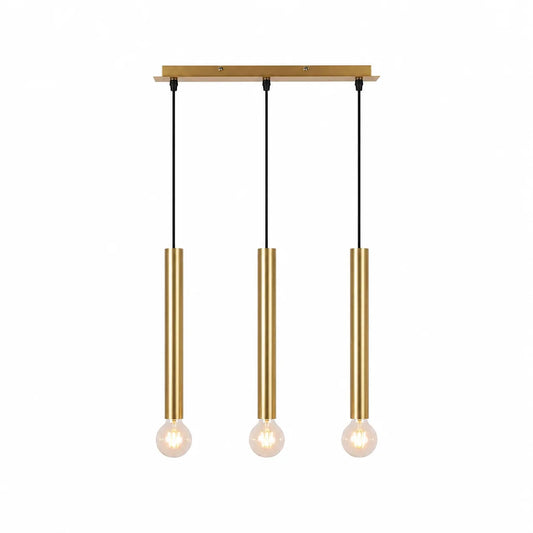 Suspension 3 Cylindres Dorés Longs Ampoules Apparentes | Dallas Long