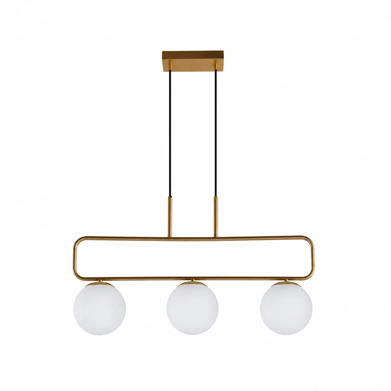 Suspension 3 Globes Verre Opale Structure Laiton | Aurora