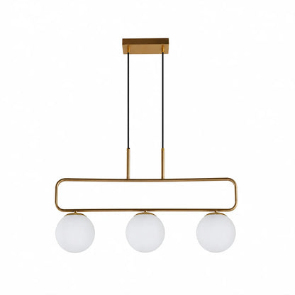 Suspension 3 Globes Verre Opale Structure Laiton | Aurora