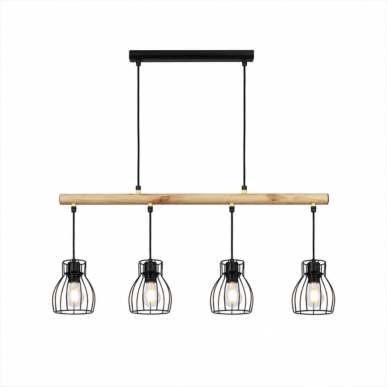 Suspension 4 Abat-Jours Filaires Cage Bois | Forge