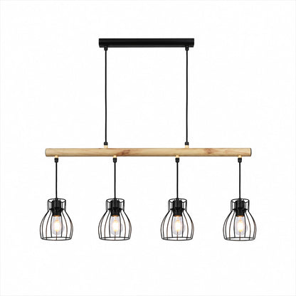Suspension 4 Abat-Jours Filaires Cage Bois | Forge