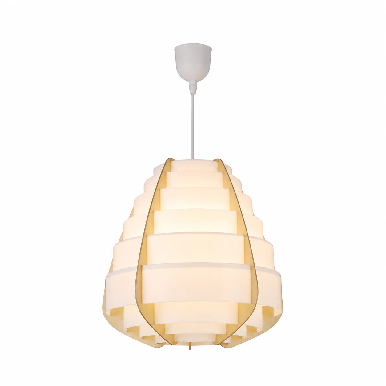 Suspension Abat-Jour Plastique Blanc Lattes Bois | Hana