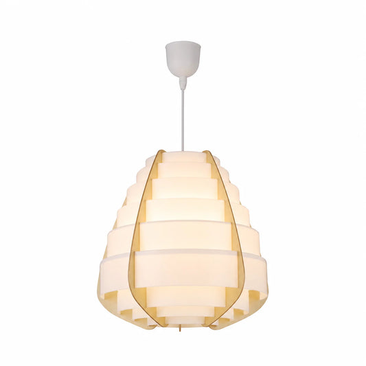 Suspension Abat-Jour Plastique Blanc Lattes Bois | Hana