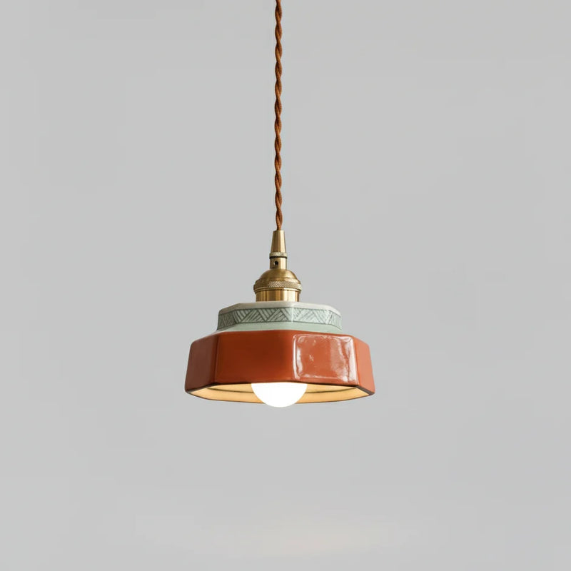 Suspension Céramique Peinte à la Main et Laiton Vintage