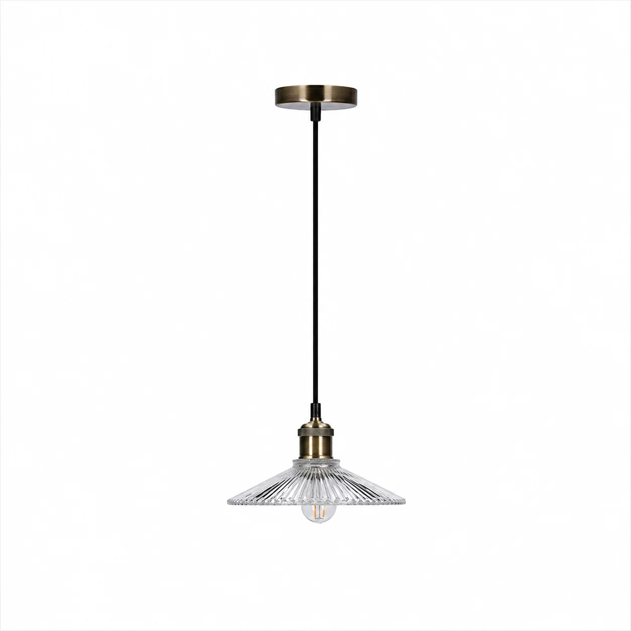 Suspension Verre Rainuré Transparent Laiton Antique | Chester