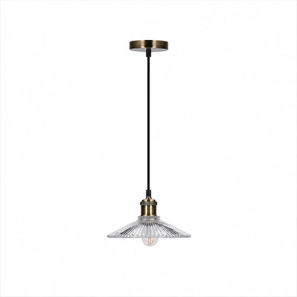 Suspension Verre Rainuré Transparent Laiton Antique | Chester