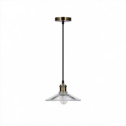 Suspension Verre Rainuré Transparent Laiton Antique | Chester