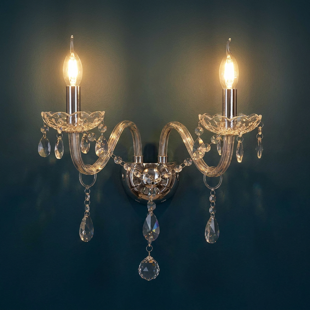 Applique murale Lustre cristal 2 lampes en ambiance tamisée du soir