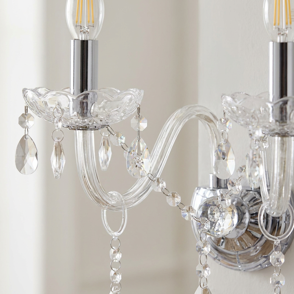Applique murale Lustre cristal 2 lampes, gros plan sur la matière