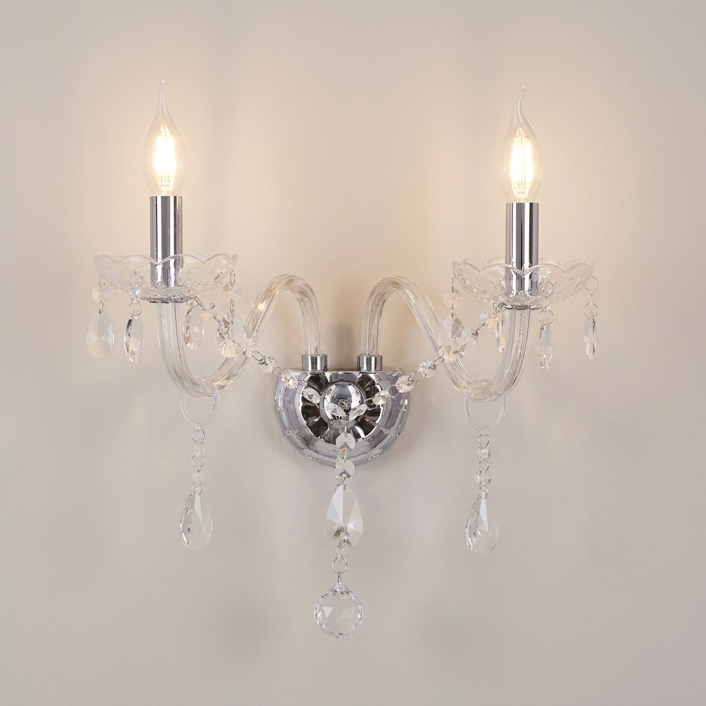 Applique murale Lustre cristal 2 lampes, vue de face
