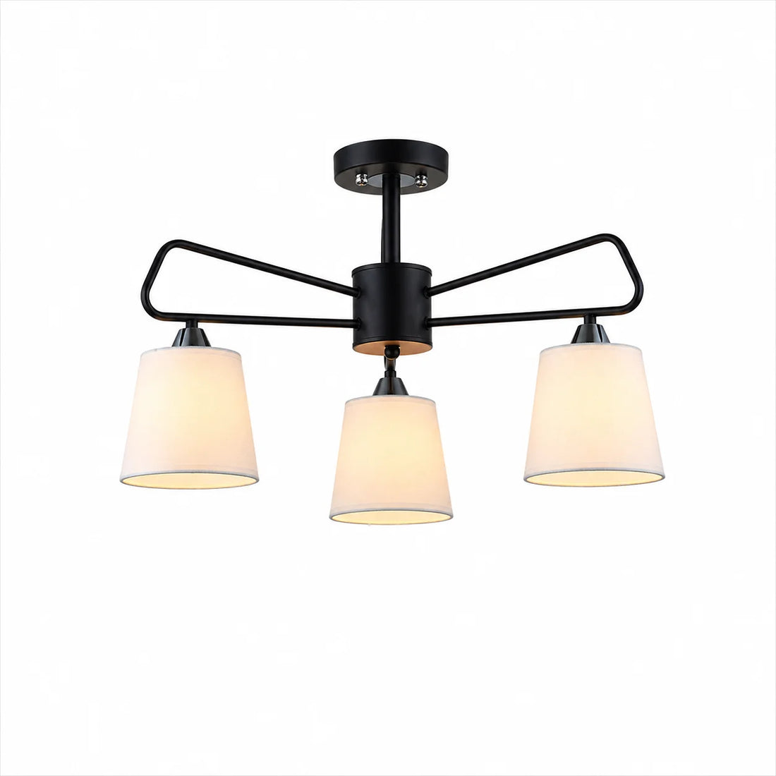 Suspension 3 Abat-Jours Tissu Blanc Structure Noire · Volta